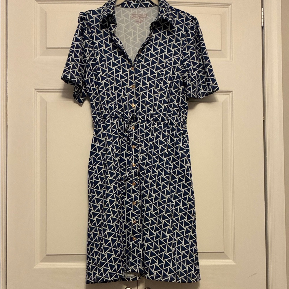 Duffield Lane Navy and White Geometric Mini Dress